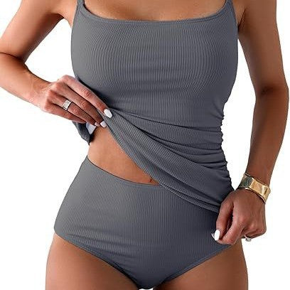 Damen Hochtaillierter Badeanzug mit Ripp-Design R&B