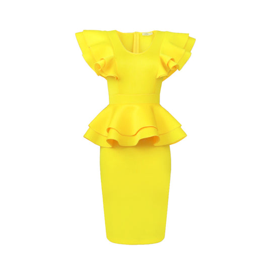 Damen figurbetontes Kleid mit voluminösen Rüschendetails R&B