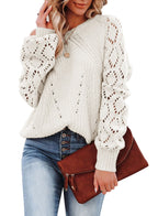 Damen Strickpullover mit dekorativer Lochmusterung und weiten Ärmeln R&B