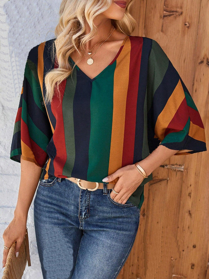 Damen farbenfrohes gestreiftes Oberteil R&B