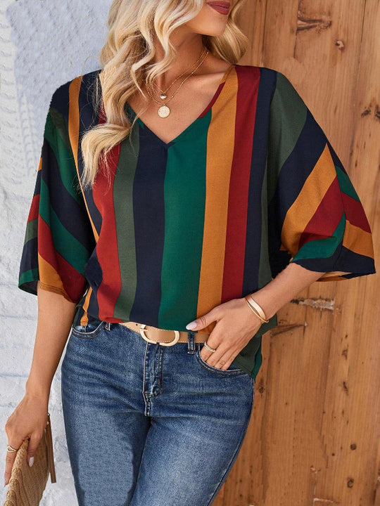Damen farbenfrohes gestreiftes Oberteil R&B