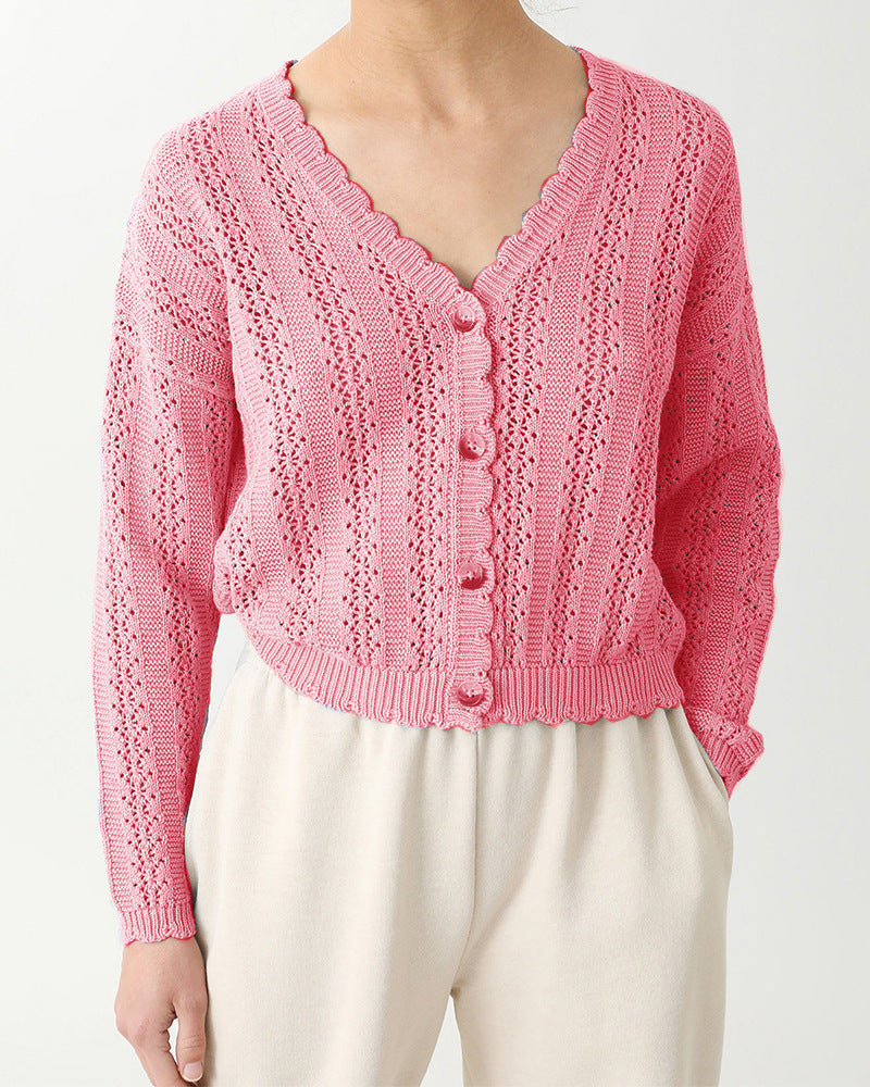 Damen Strickcardigan mit femininer Rüsche und Knopfdetails R&B