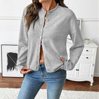 Damen Baumwollbluse mit Knopfleiste und Rundhalsausschnitt