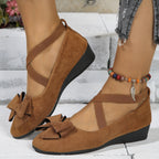 Damen Wedgesandalen mit dekorativem Schleifen-Detail und elastischen Kreuzriemen R&B