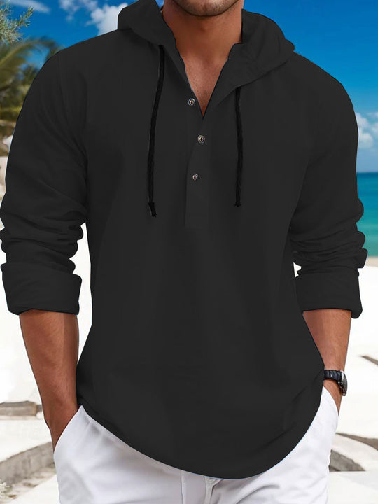 Herren lässiges Kapuzenshirt mit Knopfleiste und atmungsaktiver Struktur R&B