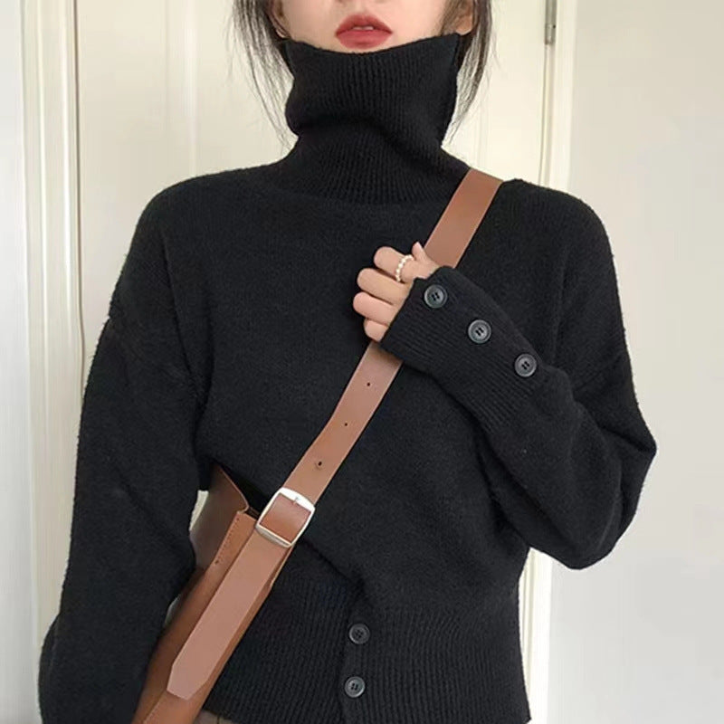 Damen Rollkragenpullover mit Knopfdetails und lässigem Schnitt R&B