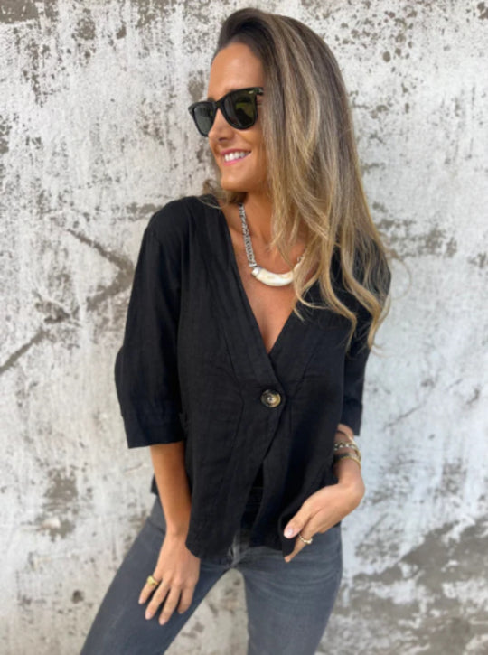 Damen Leichtes Leinenblazer mit kurzer Arm R&B