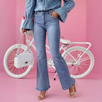 Damen Denim Hemd mit Rüschen und Schleifen-Details R&B