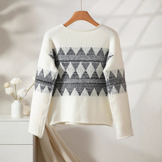 Damen Strickpullover mit modernem Wellenmuster und angenehmer Passform R&B