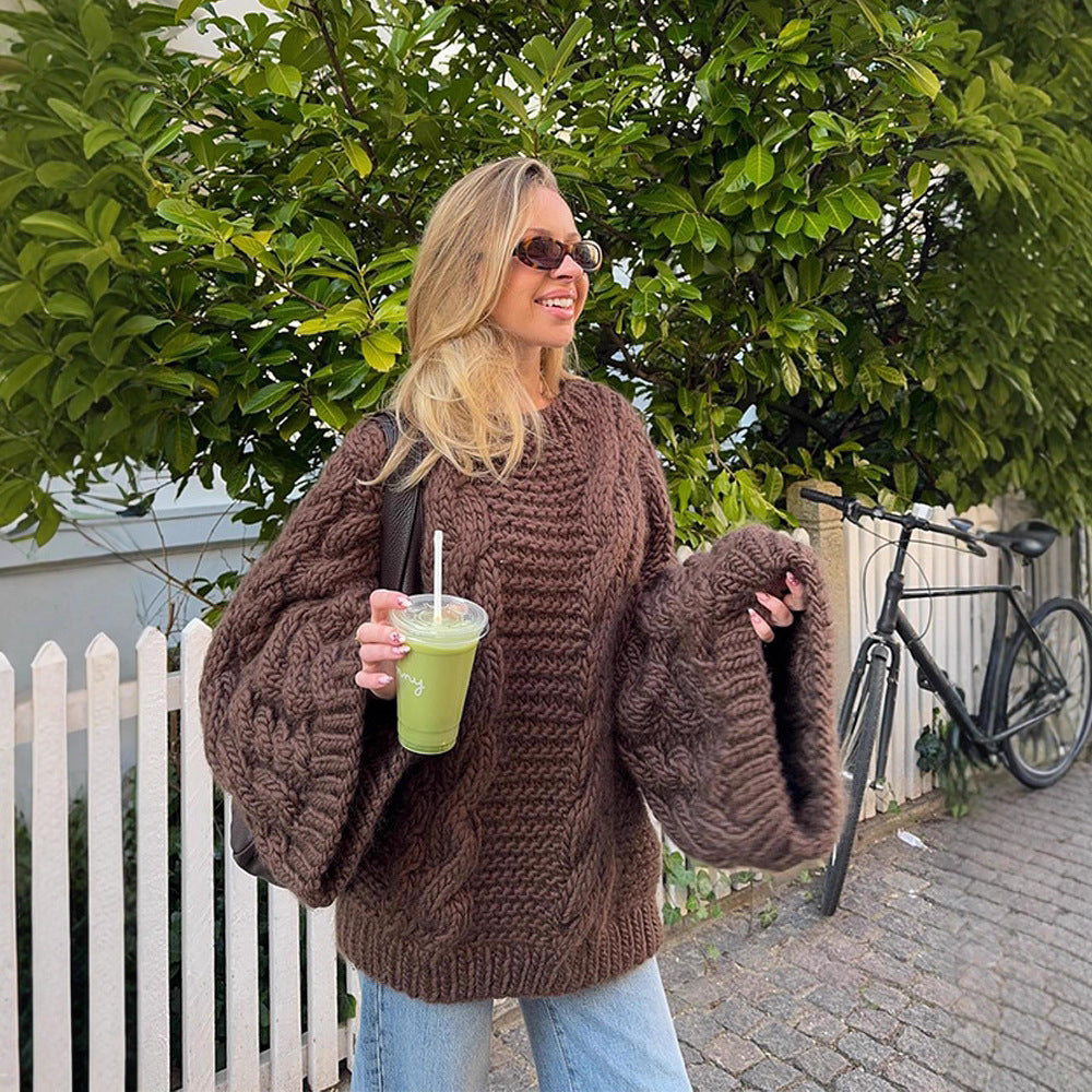 Damen Grobstrickpullover mit weiten Ärmeln R&B