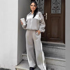 Damen Sportliches Loungewear-Set mit hohem Kragen und Reißverschluss R&B