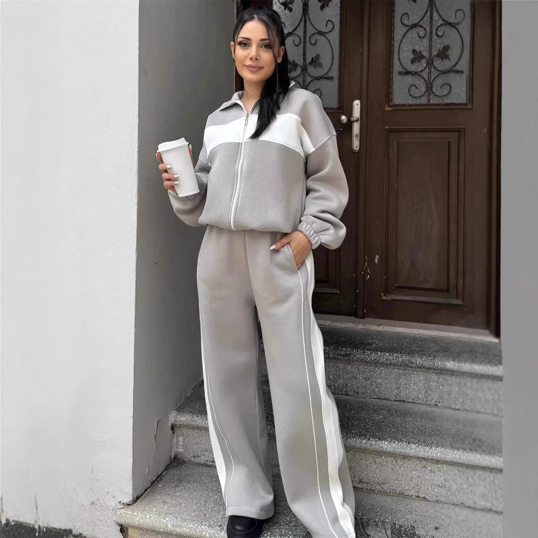 Damen Sportliches Loungewear-Set mit hohem Kragen und Reißverschluss R&B