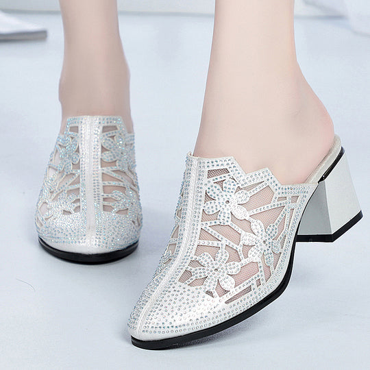 Damen Elegante Mules mit floralem Schmuckdetail und komfortablem Blockabsatz R&B