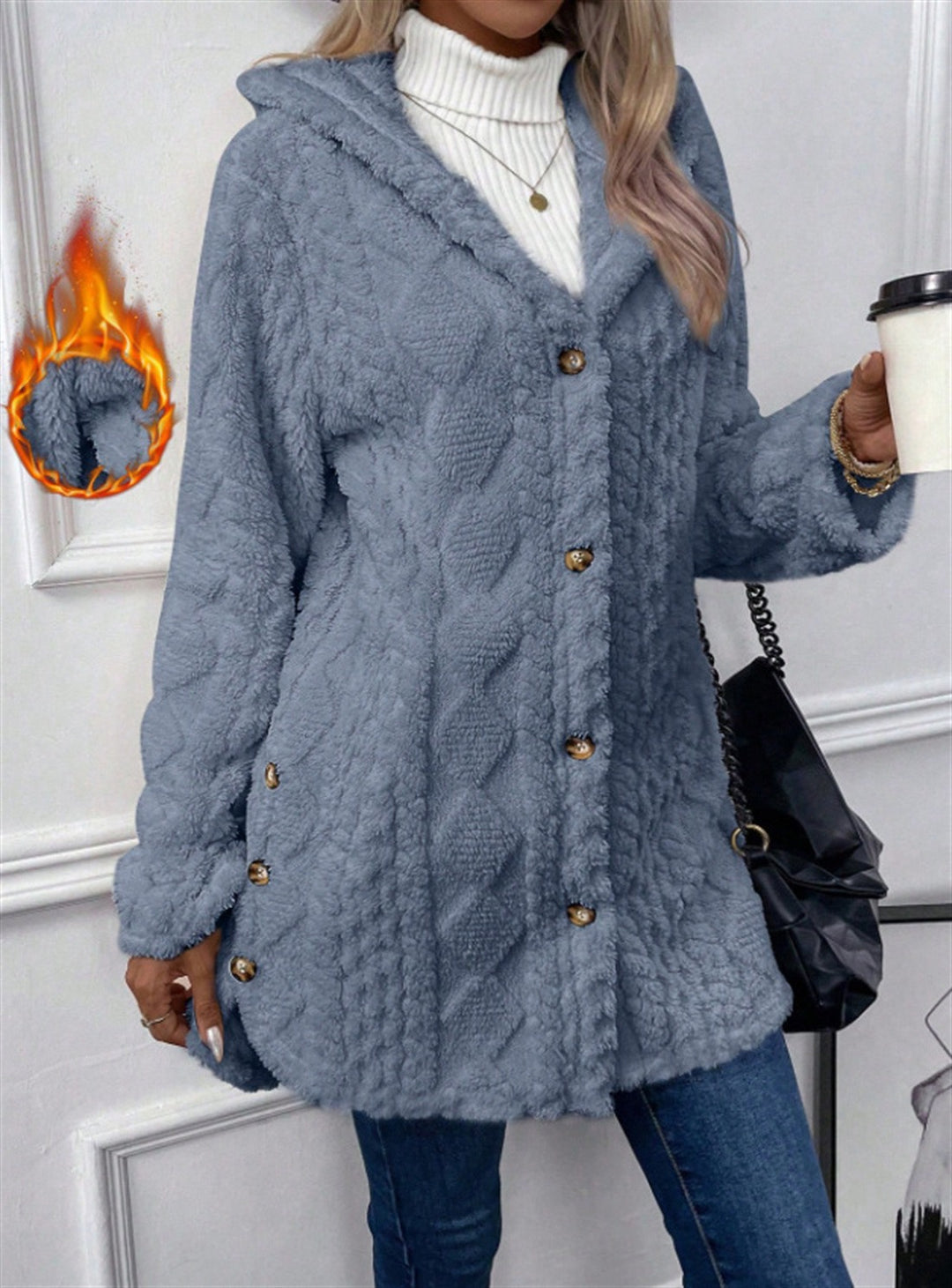 Damen Kuschelige Teddyjacke mit Knopfverschluss R&B