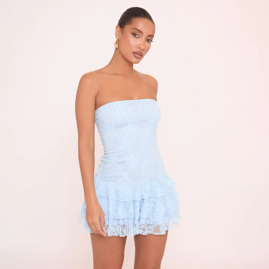 Damen Strapless Minikleid mit Rüschendetails R&B