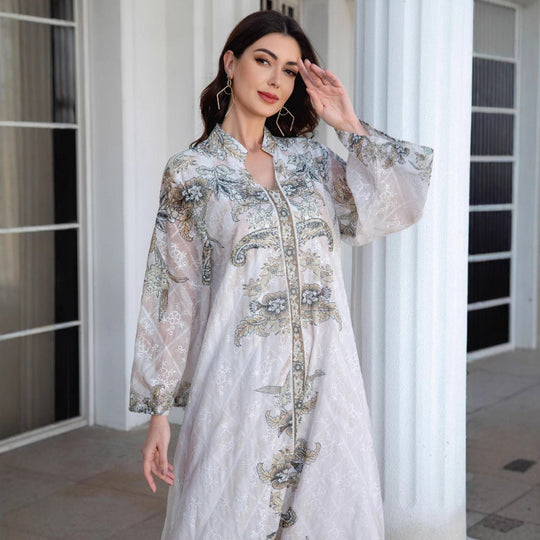 Damen Elegante Kaftan mit floralem Design und transparenten Ärmeln R&B