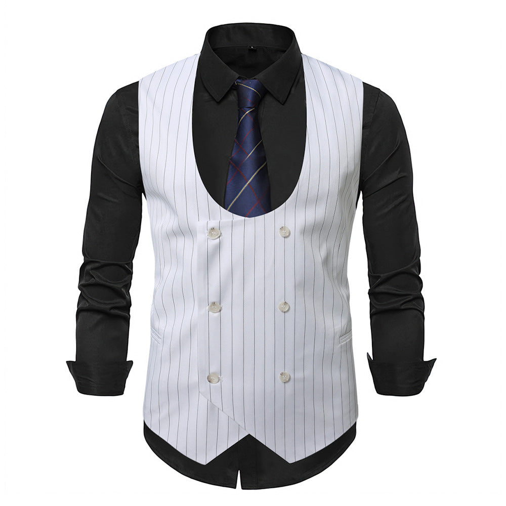 Herren elegante Weste mit doppelter Knopfleiste und klassischen Streifen R&B