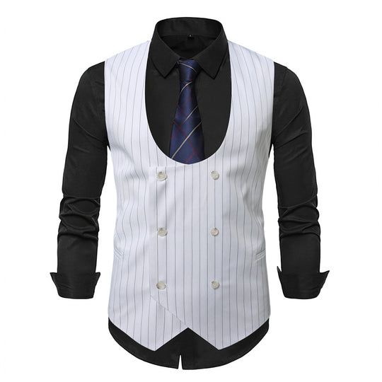 Herren elegante Weste mit doppelter Knopfleiste und klassischen Streifen R&B