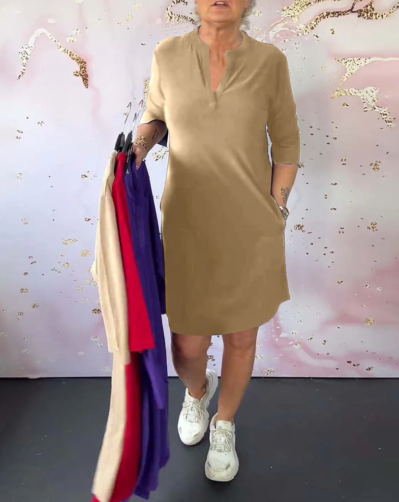 Damen Freizeitkleid mit modernem Stehkragen und seitlichen Taschen Heidi-Mode