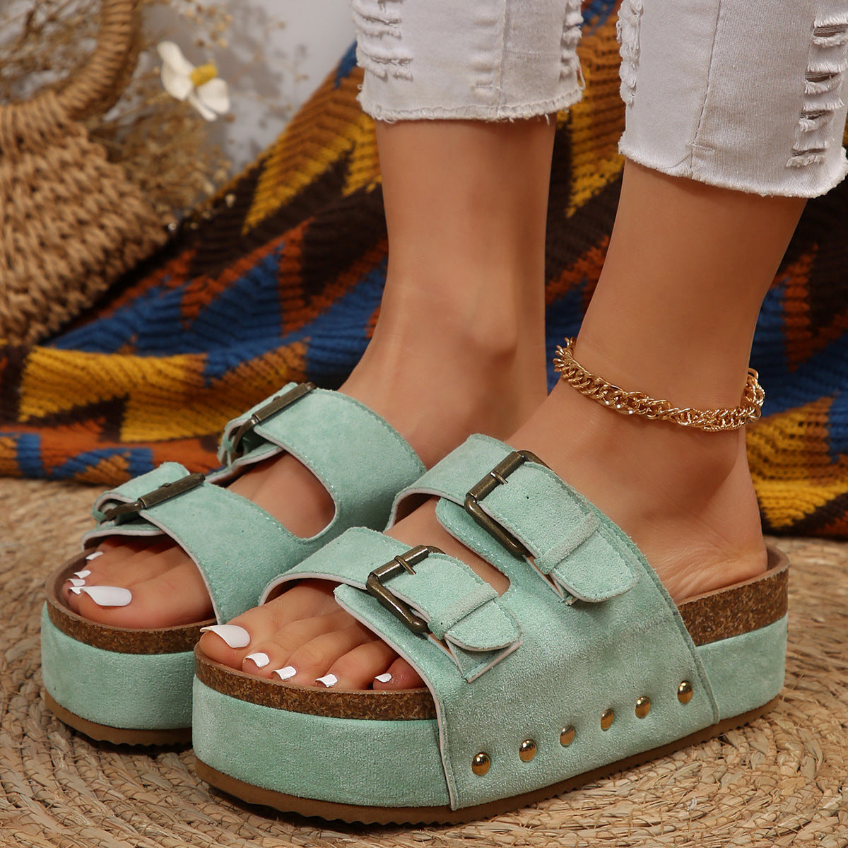 Damen Luftige Sandalen mit doppeltem Riemendesign und praktischen Schnallen R&B