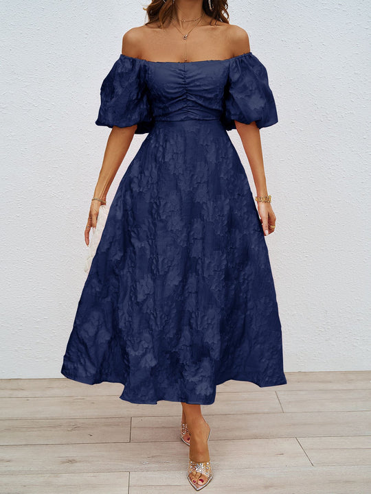 Damen Maxikleid mit schulterfreiem Design und voluminösen Puffärmeln R&B