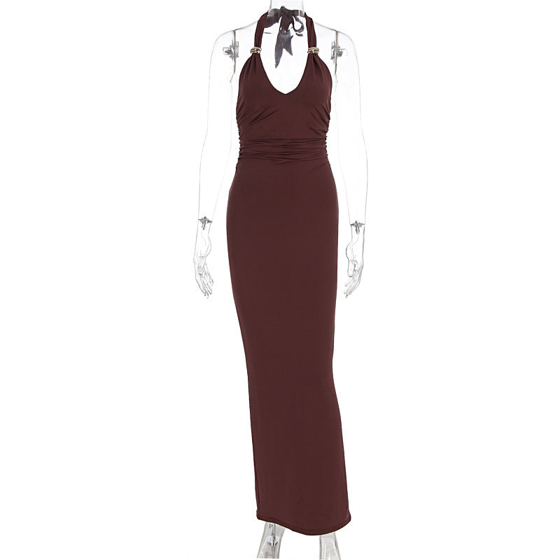 Damen Elegantes Abendkleid mit tiefem V-Ausschnitt und dekorativem Halter R&B