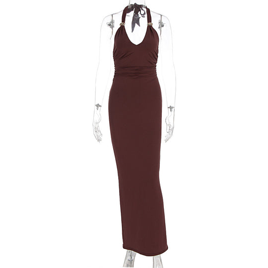 Damen Elegantes Abendkleid mit tiefem V-Ausschnitt und dekorativem Halter R&B
