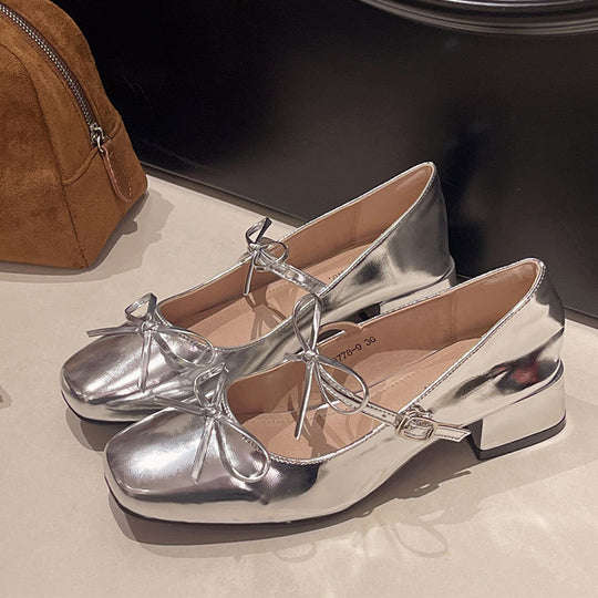 Damen Ballerinas mit modischer Schleifen-Applikation und elegantem Blockabsatz R&B