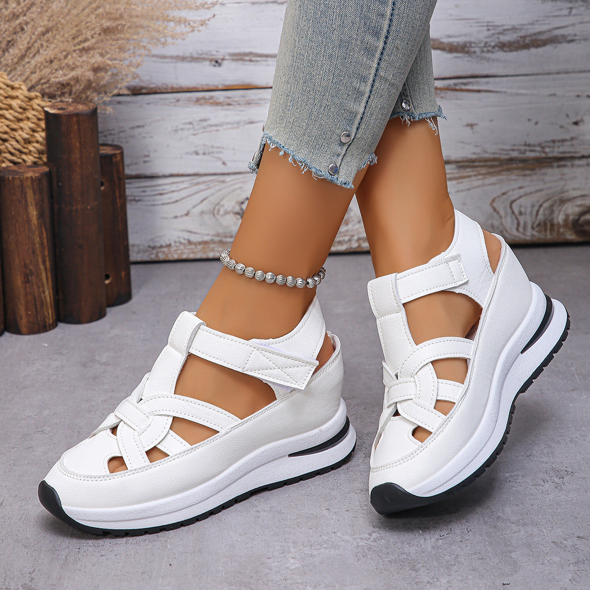 Damen komfortable Keilsandalen mit atmungsaktiven Riemen und ergonomischem Fußbett R&B