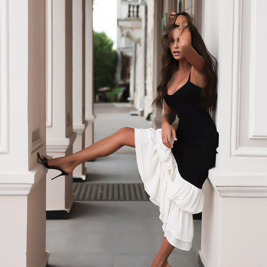 Damen Langarm Maxi-Kleid mit Rüschensaum R&B