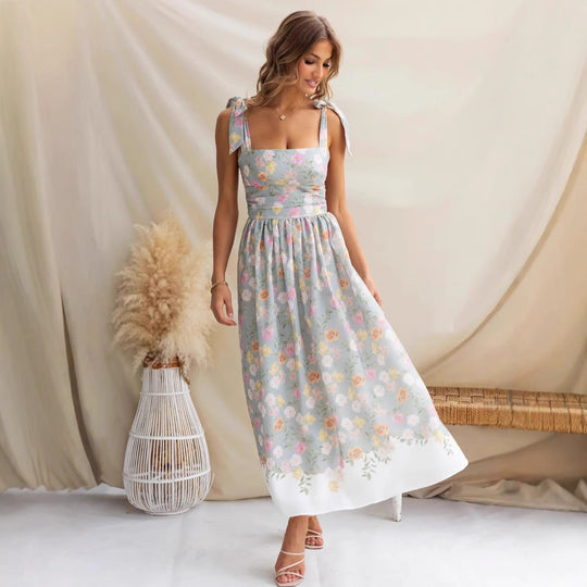 Damen Maxikleid mit verspielten Trägern und floralem Druck R&B