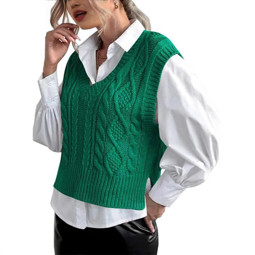 Damen Strickweste mit V-Ausschnitt und Zopfmuster R&B