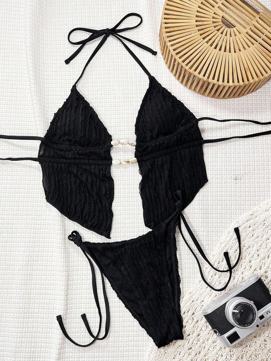 Damen Bikini-Set mit modischem Rüschendesign und verstellbaren Bindebändern R&B