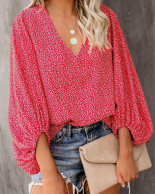 Damen Bluse mit weiten Ärmeln und floralem Muster R&B