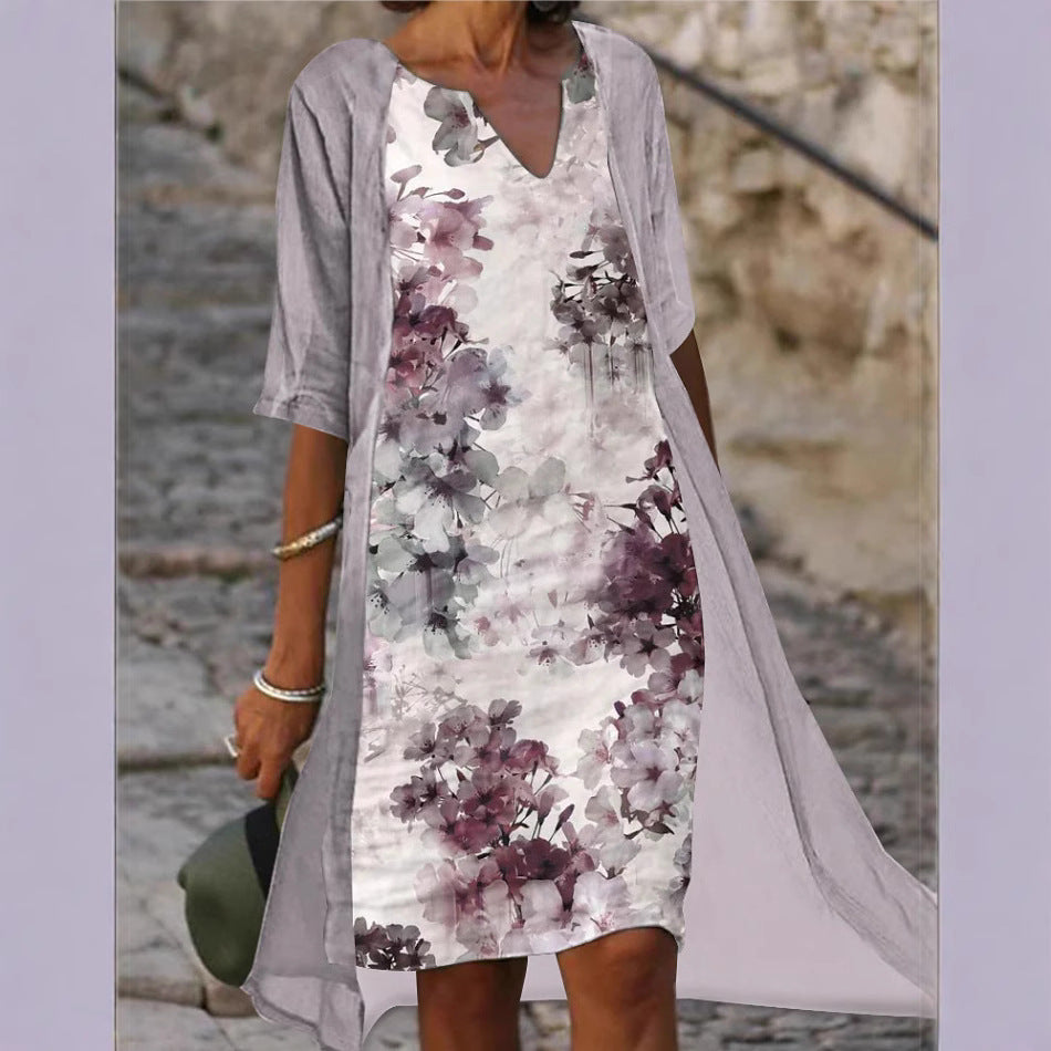 Damen Freizeitkleid mit floralem Design und tiefem V-Ausschnitt R&B
