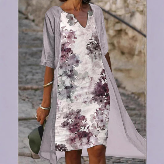 Damen Freizeitkleid mit floralem Design und tiefem V-Ausschnitt R&B