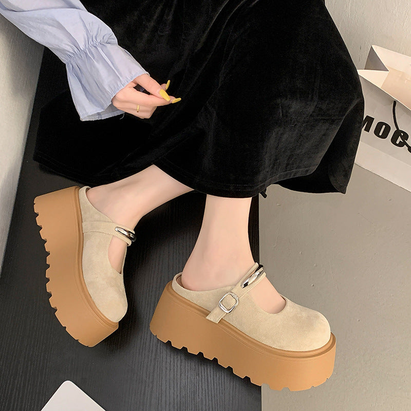 Damen Stilvolle Plateau-Mules mit verstellbarem Riemen und rutschfester Sohle R&B