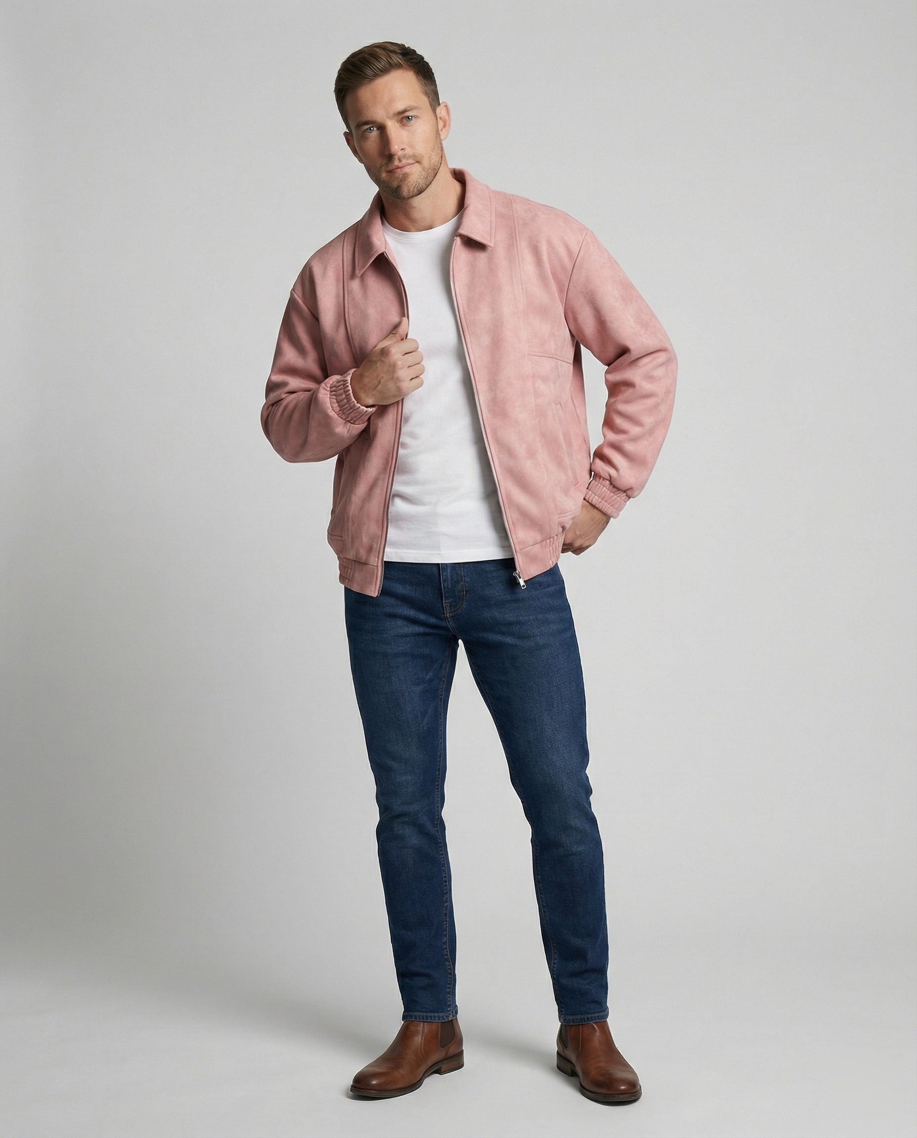 Herren lockerer Blouson aus Lederimitat mit verdecktem Reißverschluss und elastischen Bündchen R&B