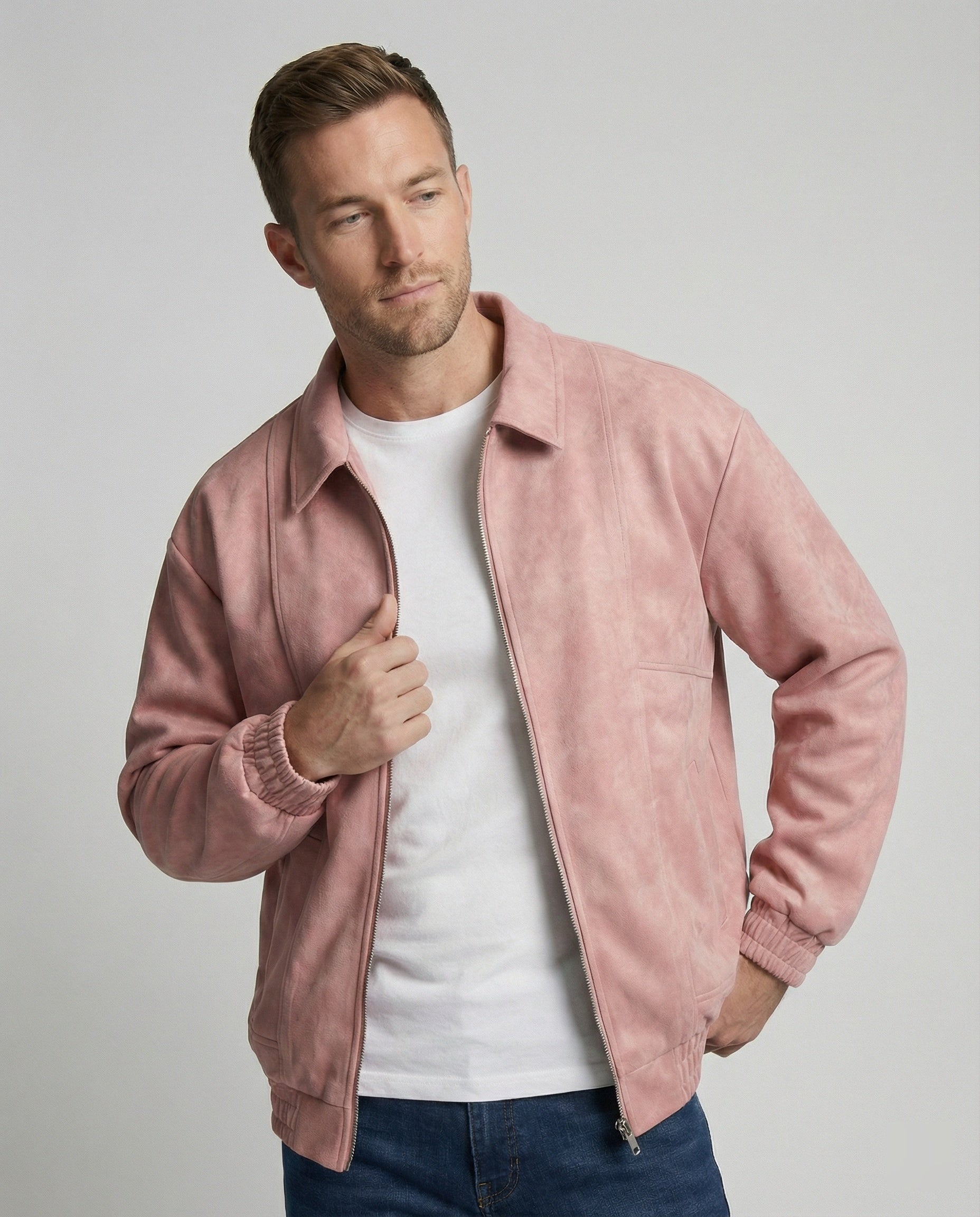 Herren lockerer Blouson aus Lederimitat mit verdecktem Reißverschluss und elastischen Bündchen R&B