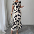 Damen Elegantes figurbetontes Kleid mit Rüschen-Saum und floralem Muster R&B
