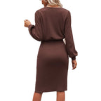 Damen elegantes Wickelkleid mit gerafftem Design R&B