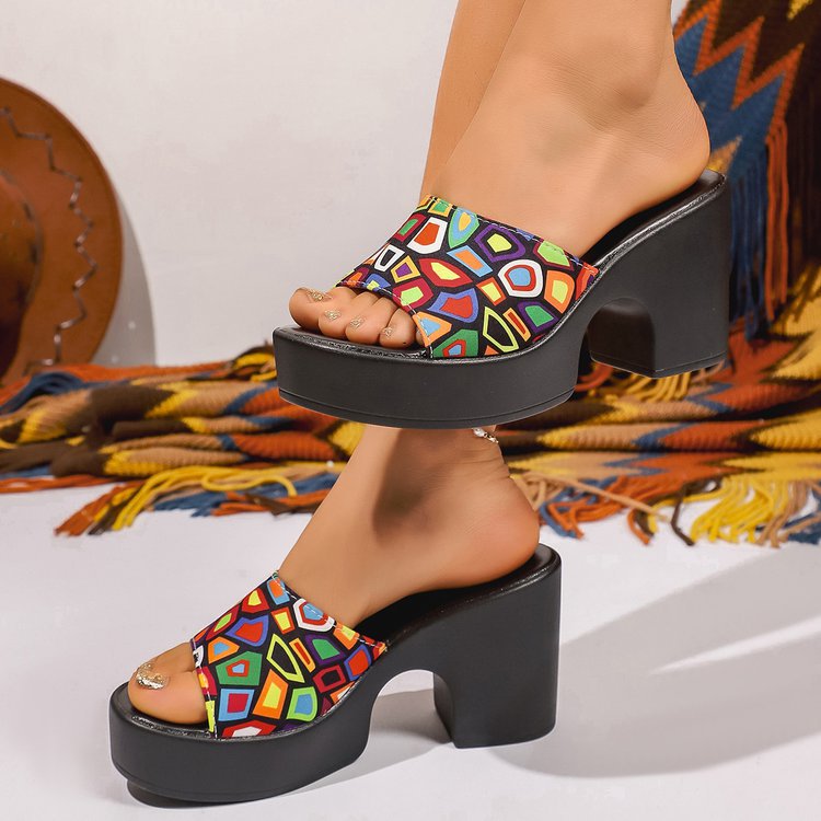 Damen Plateau-Pantoletten mit geometrischem Muster R&B