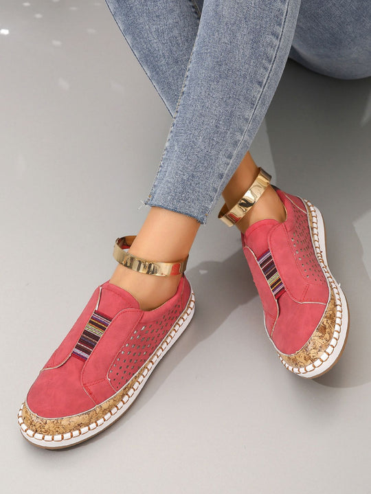Damen luftige Slip-On Sneakers mit Kunstleder und Korksohle R&B