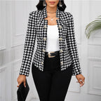 Damen Elegante Blazerjacke im Hahnentritt-Muster mit glänzenden Knöpfen R&B