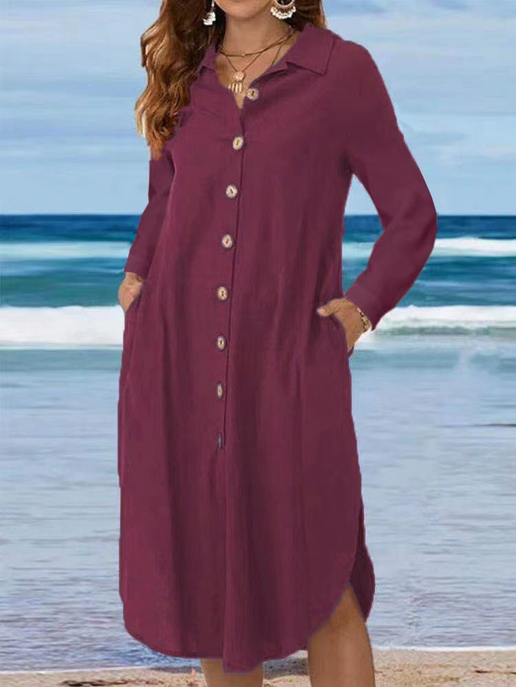 Damen Hemdblusenkleid mit Knopfdetail und schwingendem Saum R&B