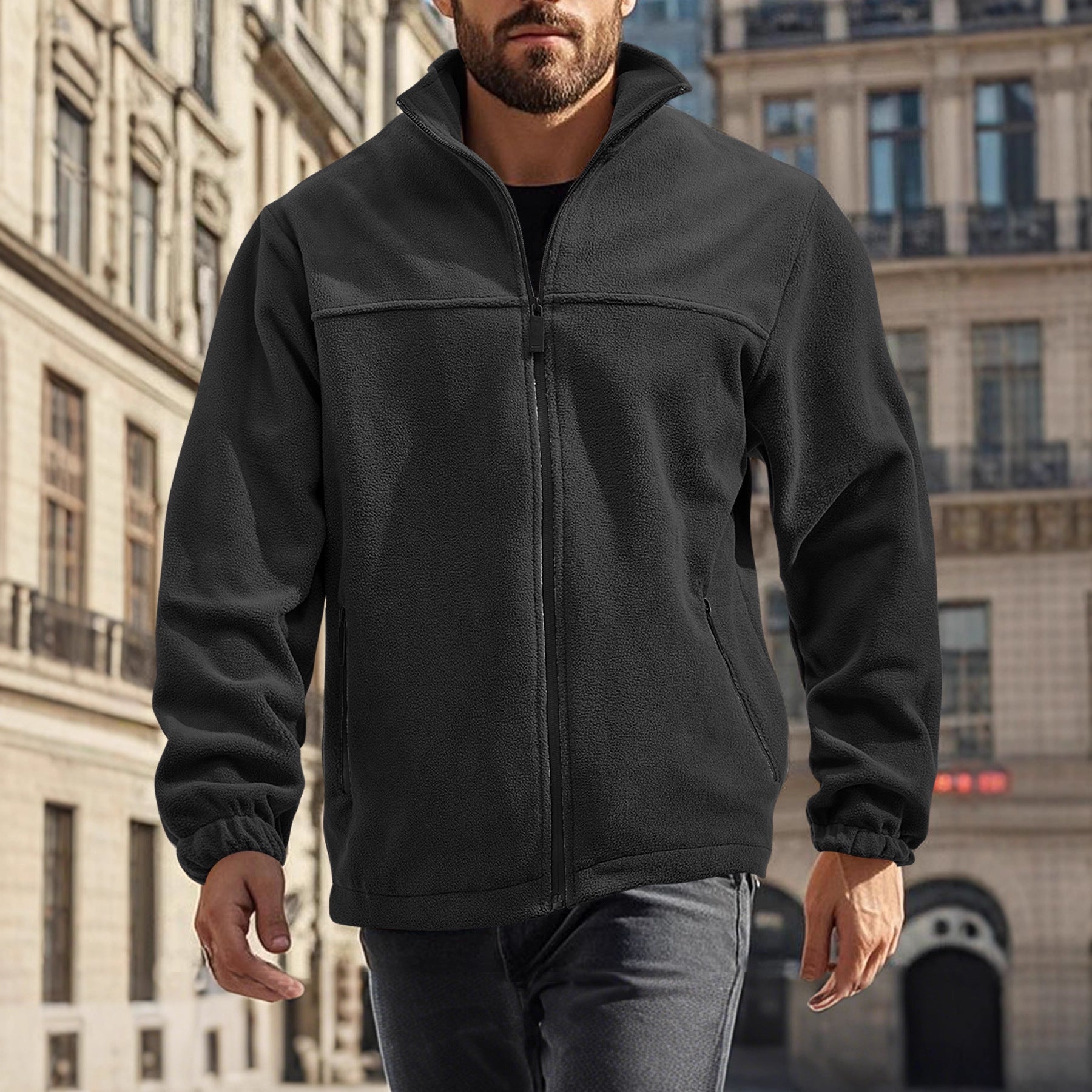 Herren Fleecejacke mit hohem Kragen R&B
