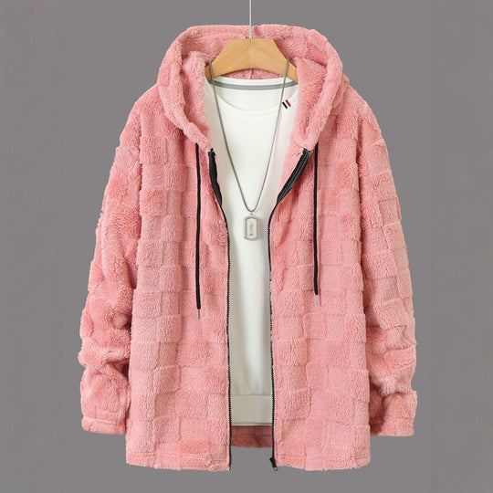 Damen Flauschige Fleecejacke mit Kapuze R&B