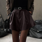 Damen Modische Kunstleder Shorts im Rockstil mit hohem Bund R&B