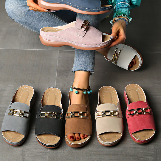 Damen offene Clogs mit dekorativem Metallakzent R&B