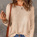 Damen Grober Strickpullover mit weitem Schnitt und dekorativem V-Ausschnitt R&B